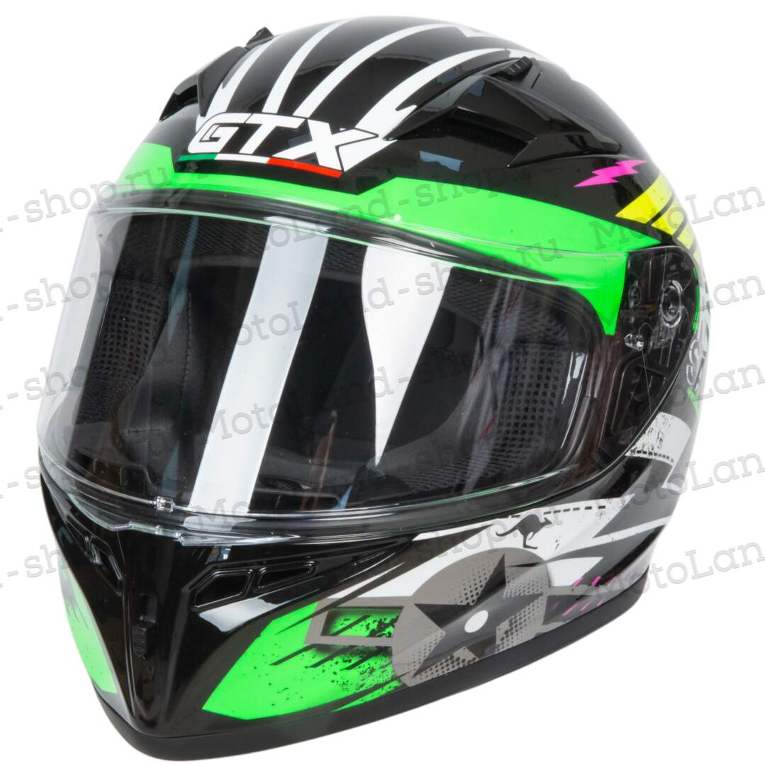Шлем мото интеграл GTX 578S №1 (L) BLACK / FLUO GREEN YELLOW подростковый
