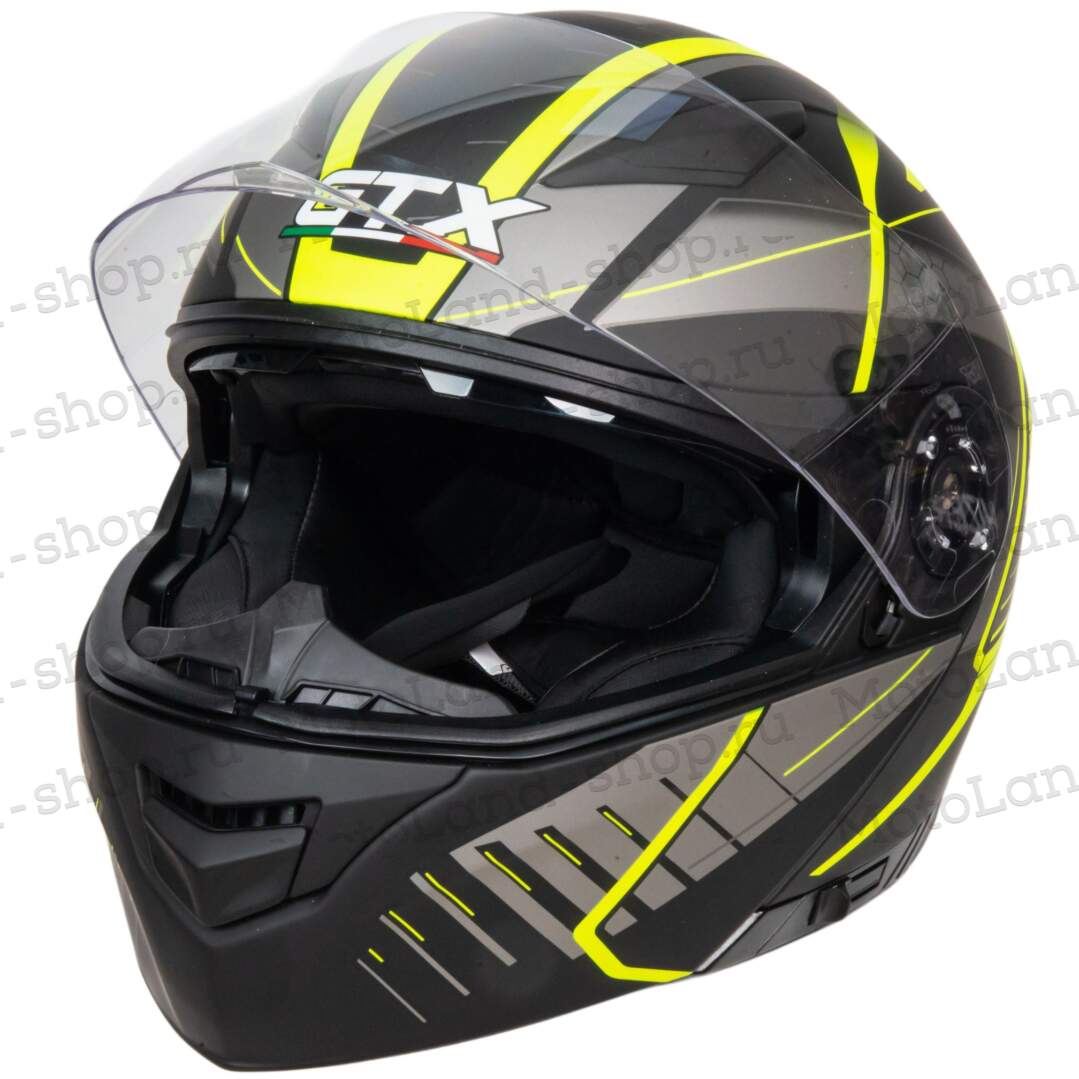 Шлем мото модуляр GTX 550 №3 (L) BLACK/FLUO YELLOW GREY (2 визора)
