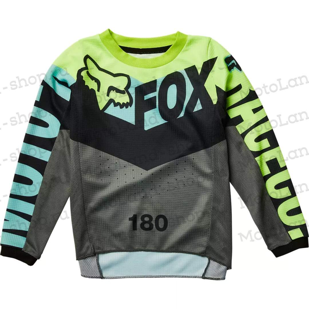 Джерси/футболка для мотокросса (детская) FOX №1 / Grey/Neon-Green (рост 145-155 см)