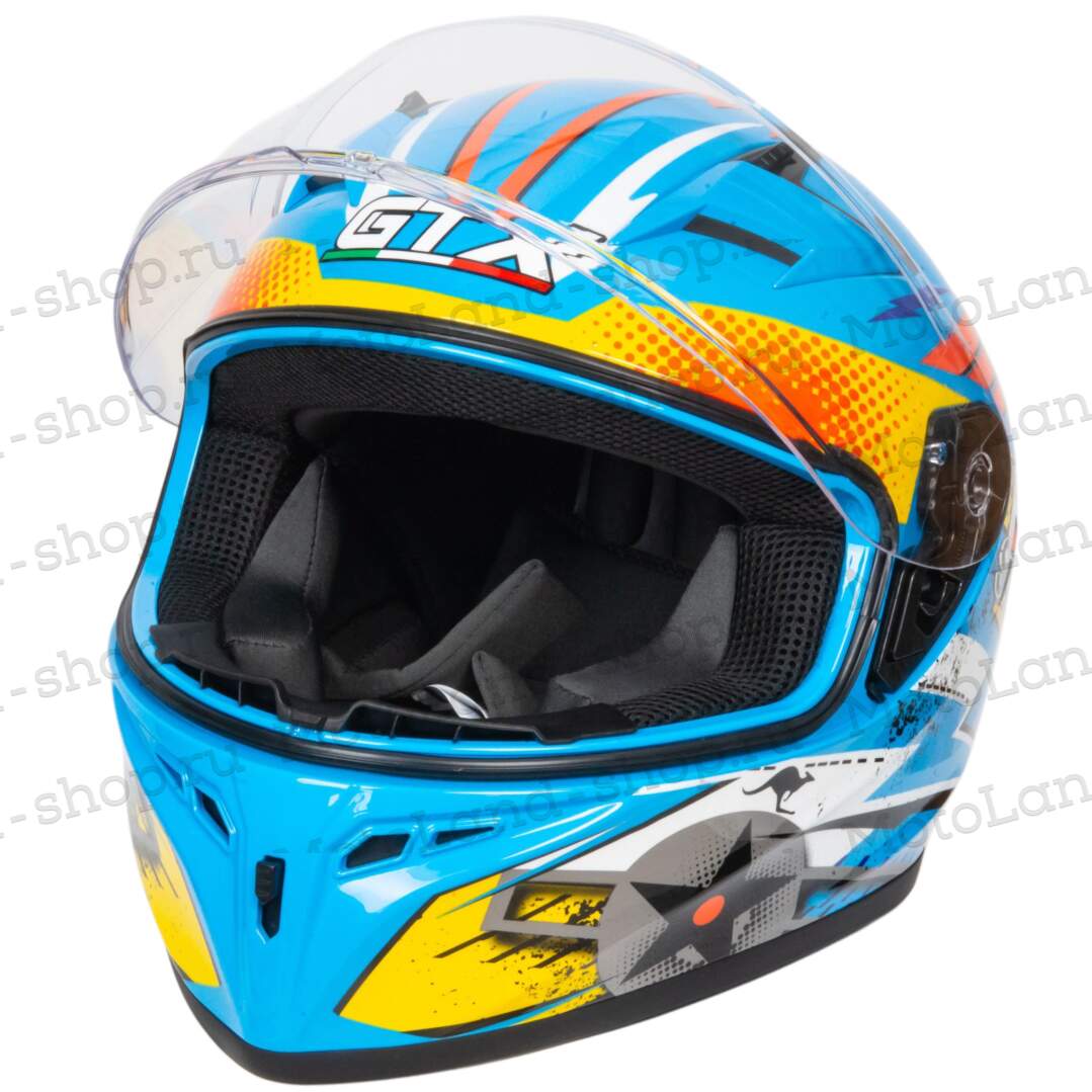 Шлем мото интеграл GTX 578S №2 (S) BLUE / ORANGE YELLOW подростковый Шлем мото интеграл GTX 578S №2 (S) BLUE / ORANGE YELLOW подростковый