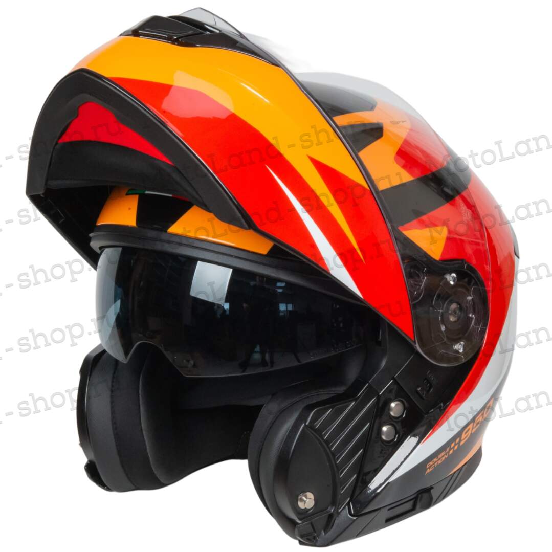 Шлем мото модуляр GTX 550 №2 (L) BLACK/WHITE ORANGE RED (2 визора)