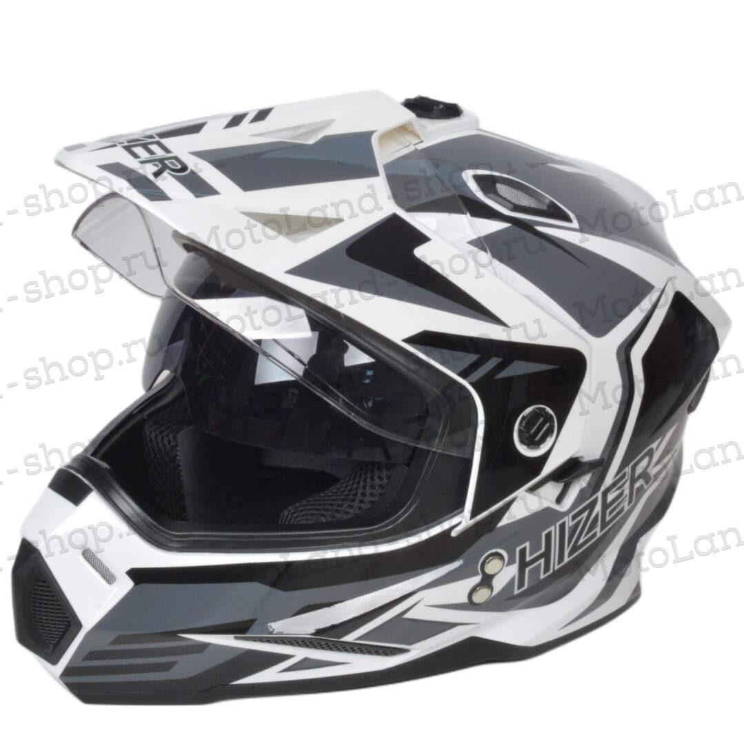 Шлем мото мотард HIZER J6802 №4 (S) white/gray (2 визора)