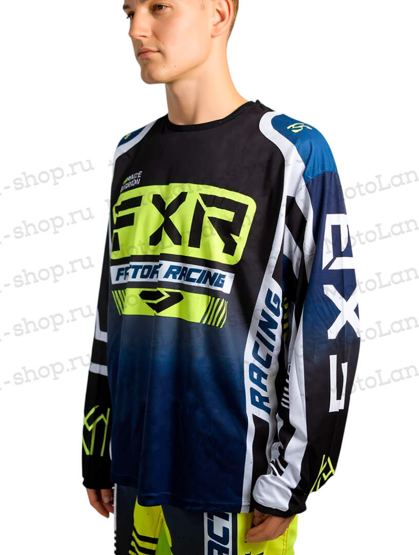 Джерси/футболка для мотокросса FXR №4 (L) blue/black/white/neon green