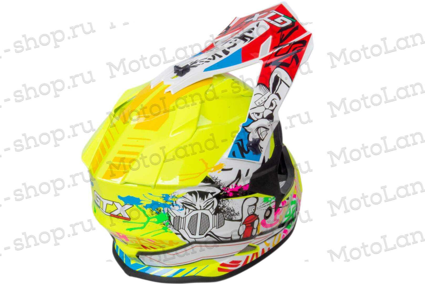 Шлем мото кроссовый GTX 632S №1 (L) FLUO YELLOW / RED BLUE детский (53-54)