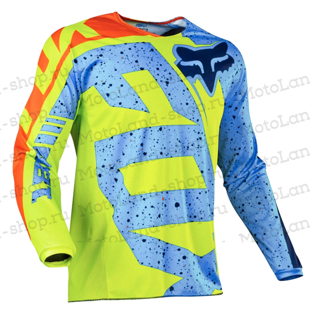 Джерси/футболка для мотокросса (детская) FOX №2 / Blue/Neon-Green (рост 140-145 см)