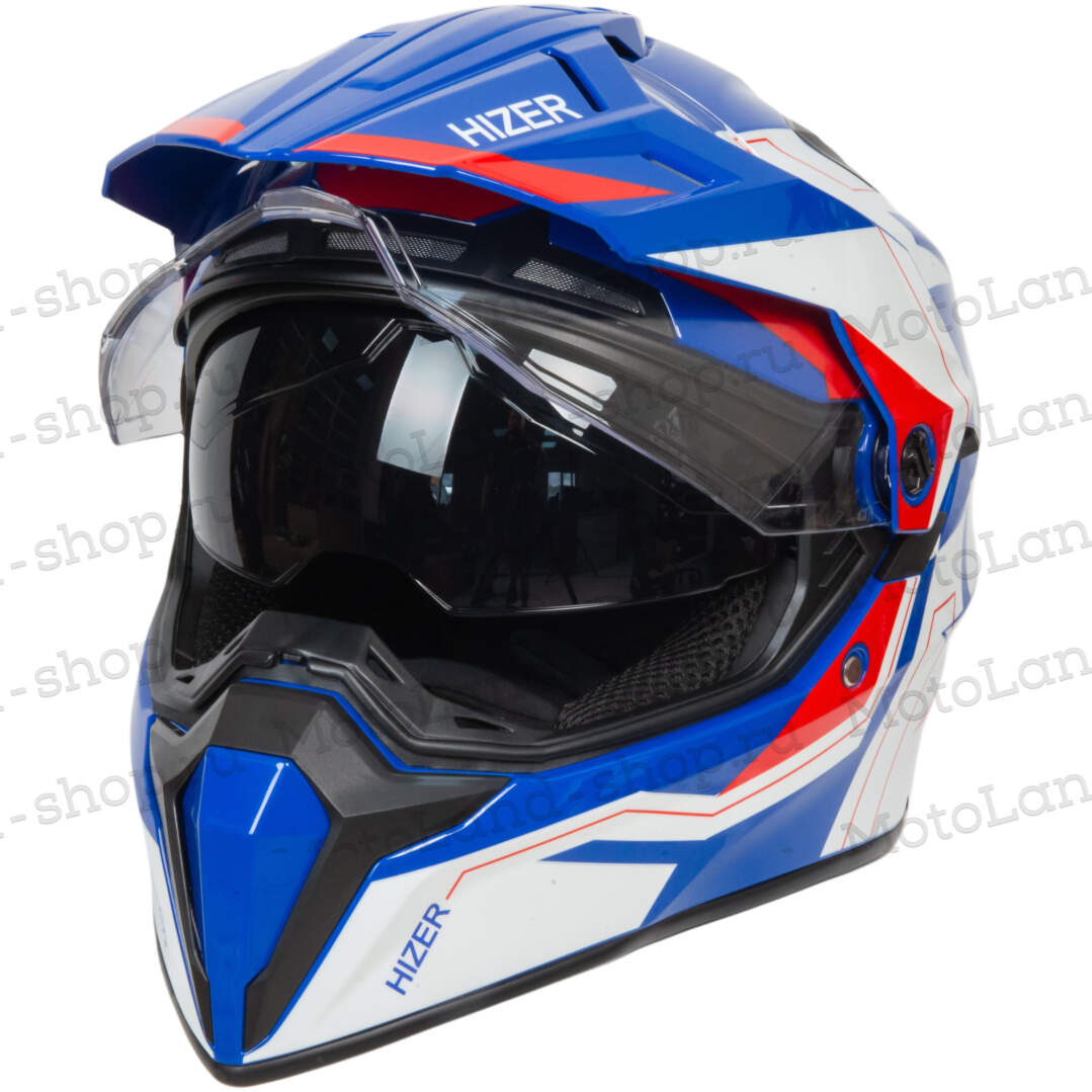 Шлем мото кроссовый HIZER J6808 №3 (M) white/blue/red