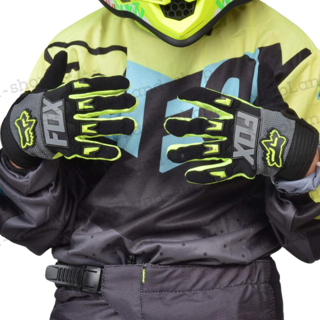 Перчатки мото (детские) FOX №2 Neon-Green/White (14cм/4-5 лет) мотокросс