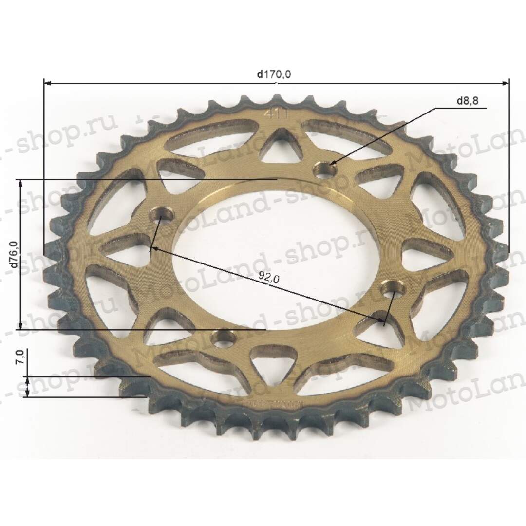 Венец, звезда ведомая (428H-41) сталь, закаленные зубья PIT BIKE 125-190 4х92х76