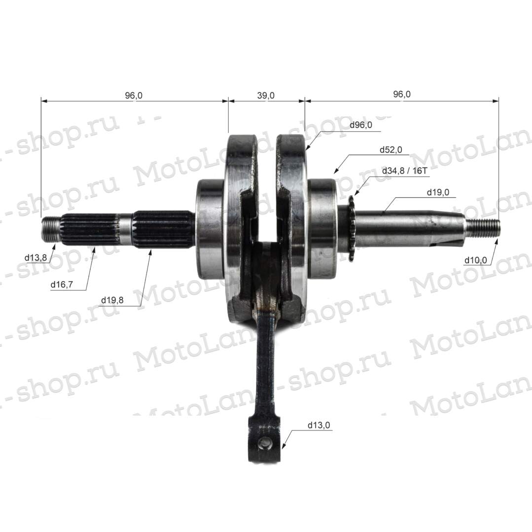 Коленвал 156FMJ  YX140 (W063) 140см3 (ход 57мм) X-TECH Коленвал 156FMJ  YX140 (W063) 140см3 (ход 57мм) X-TECH