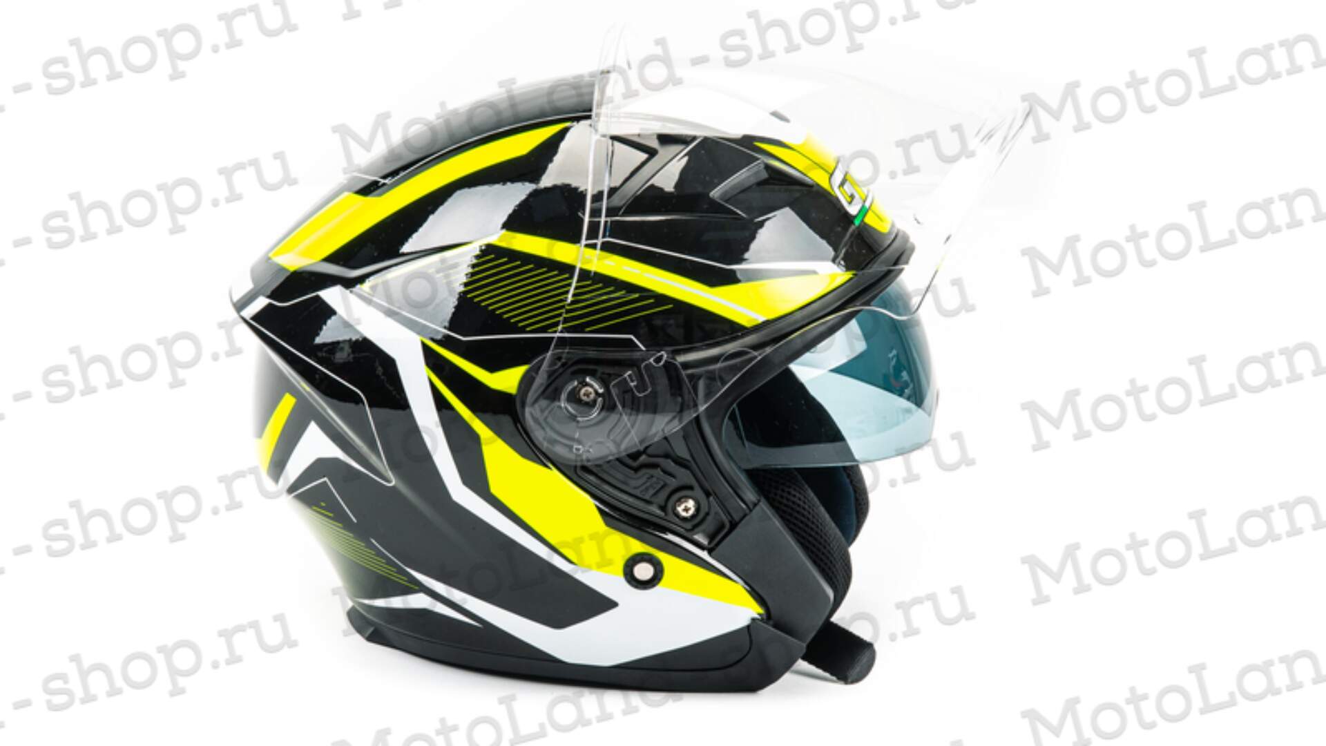 Шлем мото открытый GTX 278 №2 (M) BLACK/FLUO YELLOW WHITE (2 визора)