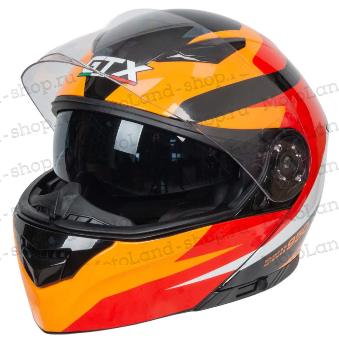 Шлем мото модуляр GTX 550 №2 (S) BLACK/WHITE ORANGE RED (2 визора)
