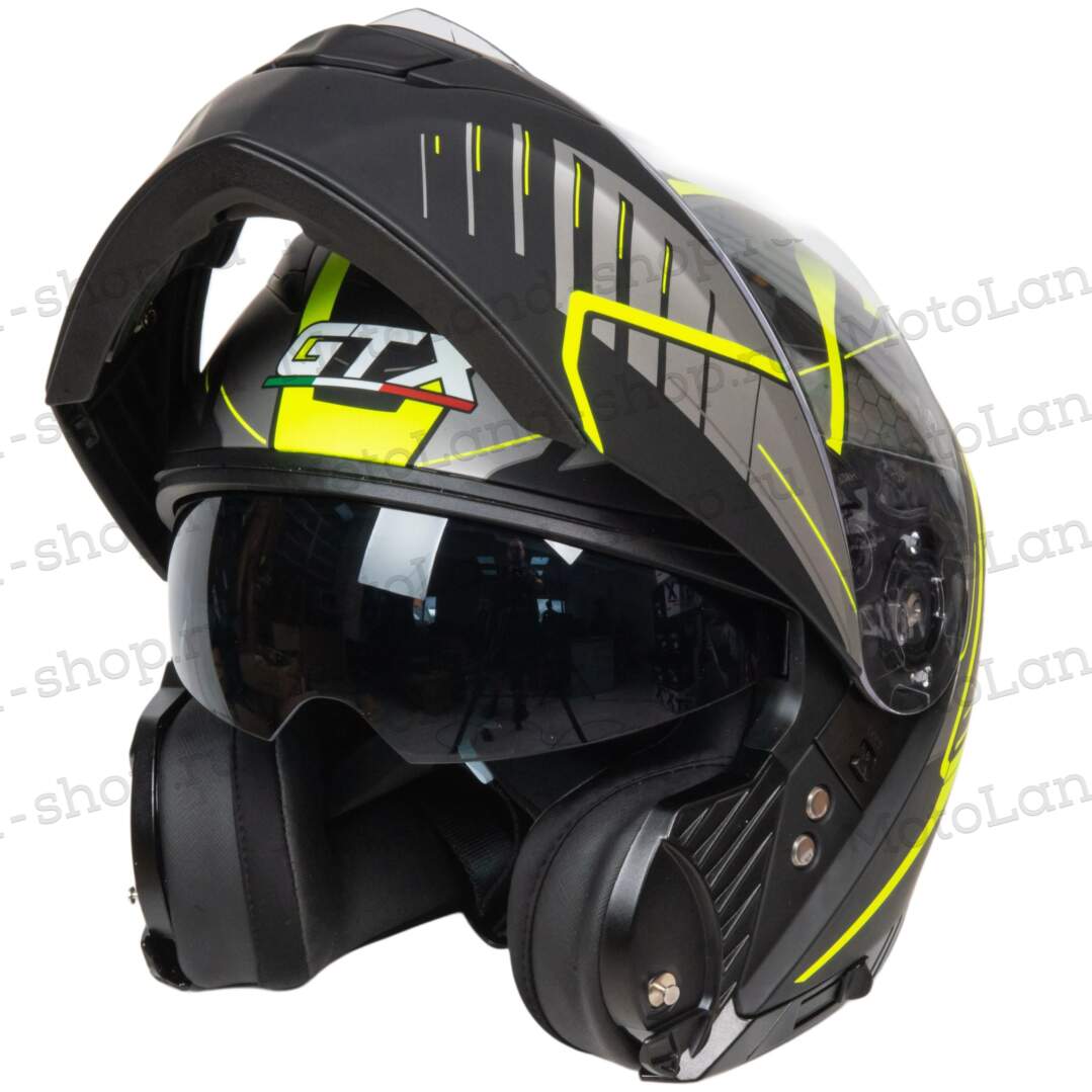 Шлем мото модуляр GTX 550 №3 (L) BLACK/FLUO YELLOW GREY (2 визора)
