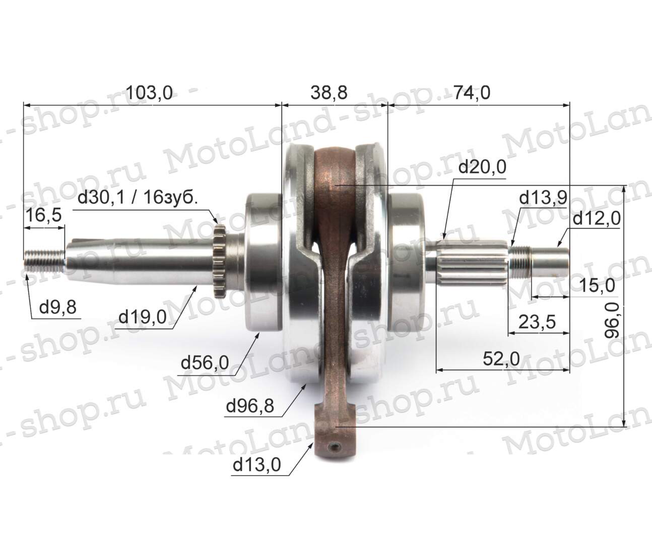 Коленвал YX150 (W150-2) (ход 53мм)