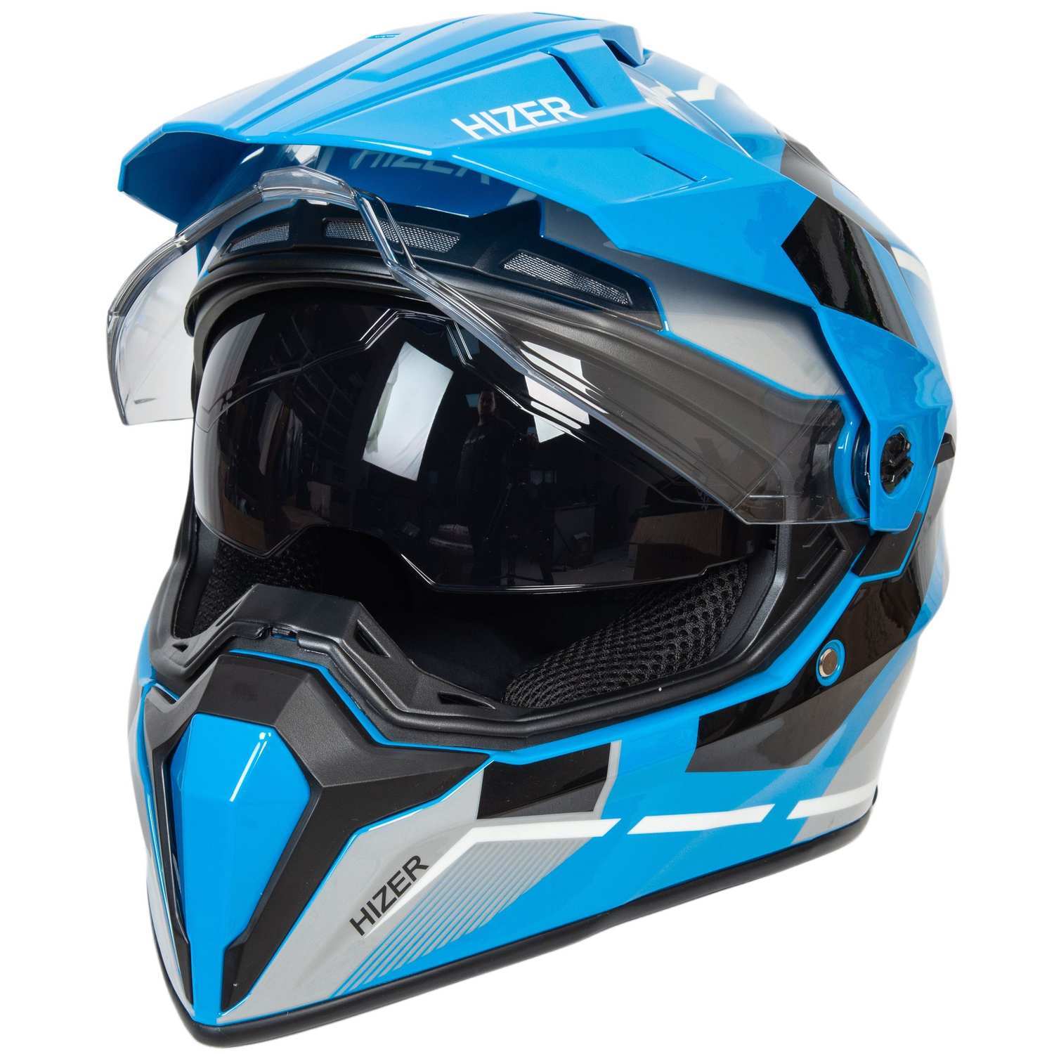 Шлем мото мотард HIZER J6808 №1 (S) blue (2 визора)