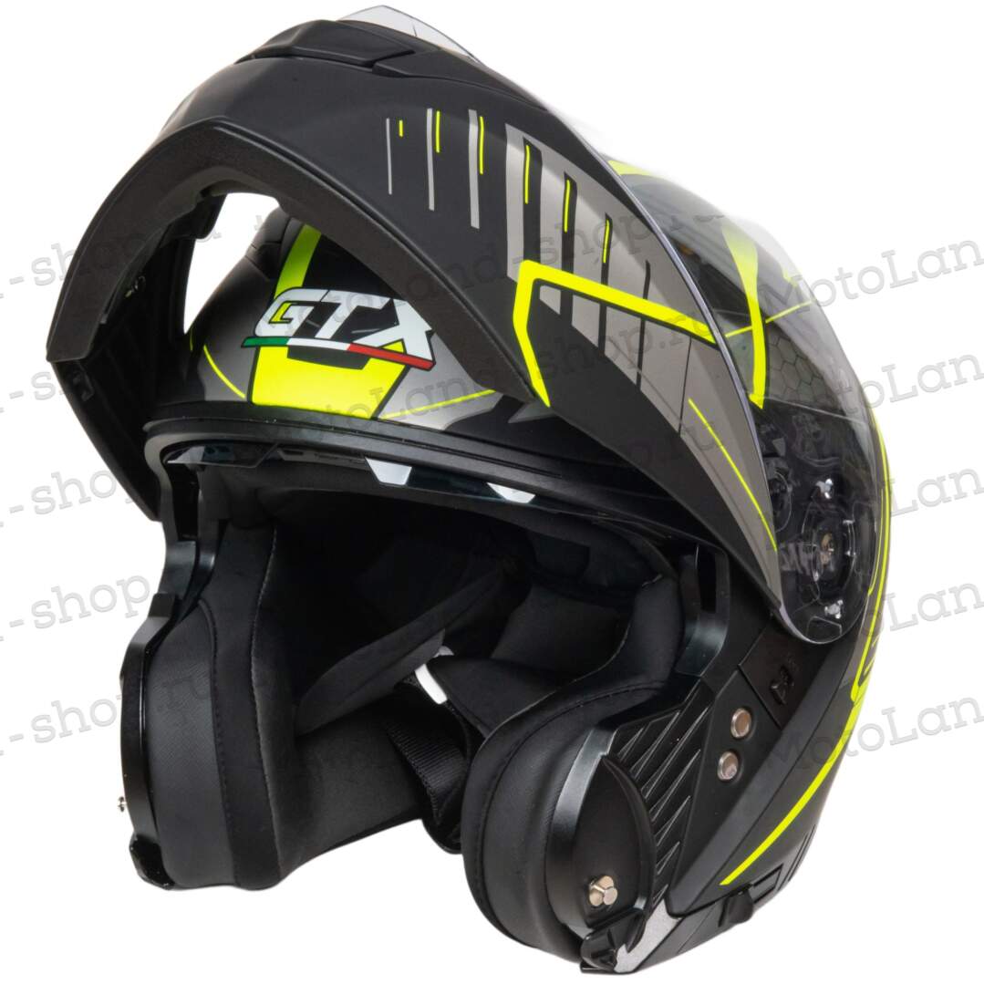 Шлем мото модуляр GTX 550 №3 (L) BLACK/FLUO YELLOW GREY (2 визора)