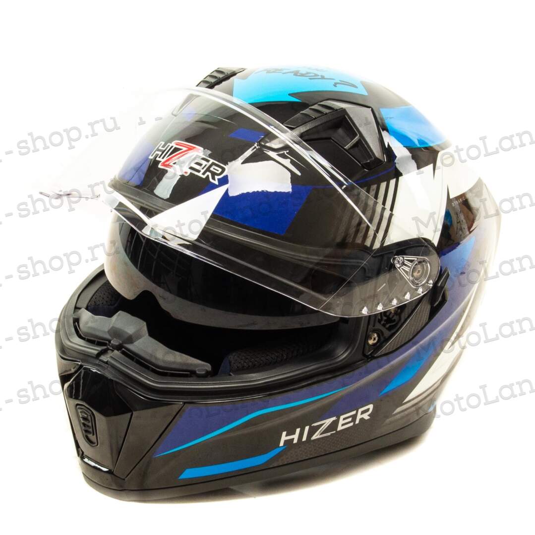 Шлем мото интеграл HIZER J5320 №1 (L)  black/blue (2 визора)