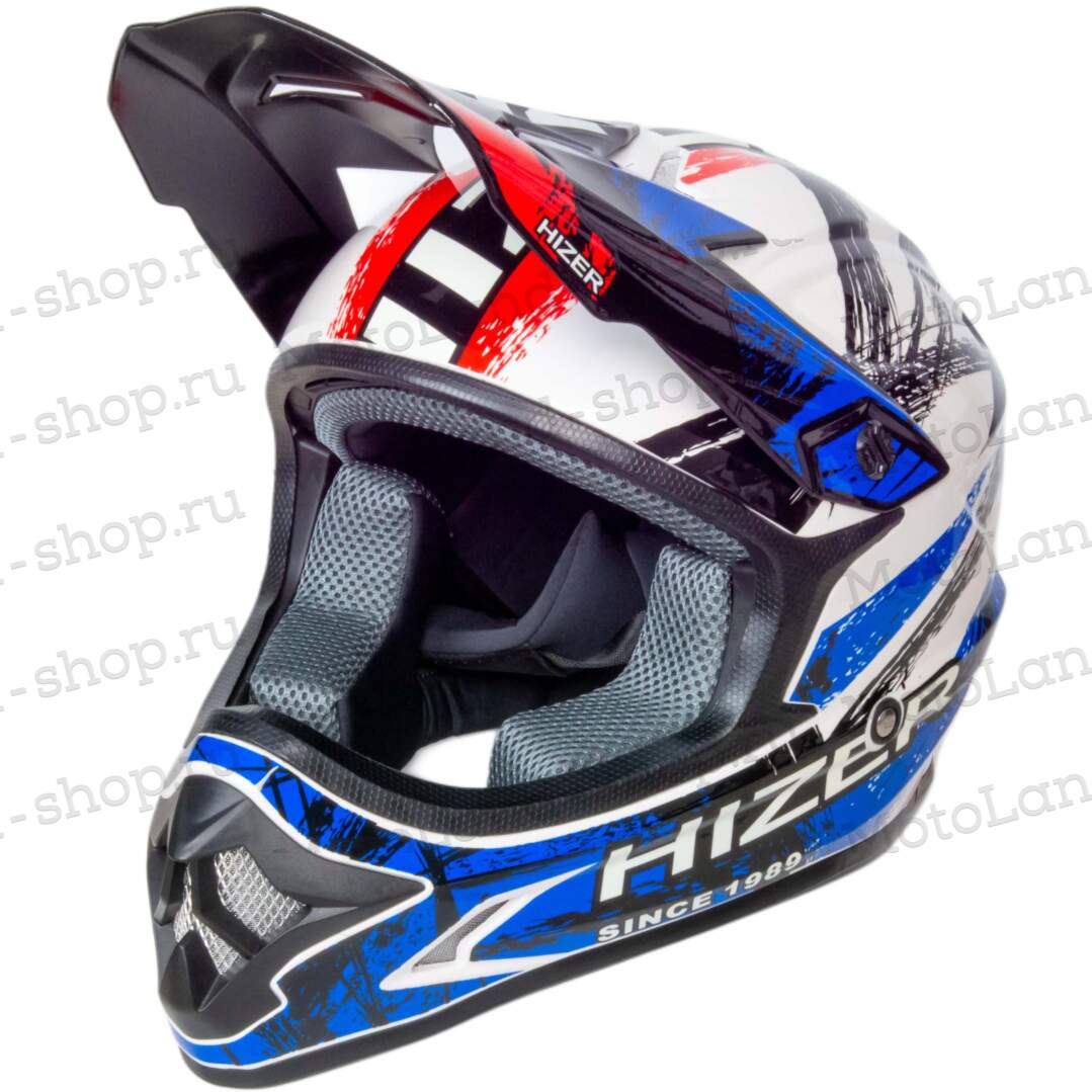 Шлем мото кроссовый HIZER J6805 №1 (S) black/white/blue