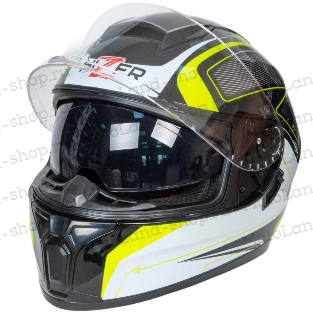 Шлем мото интеграл HIZER B566 №1 (M)  black/white/yellow (2 визора) 