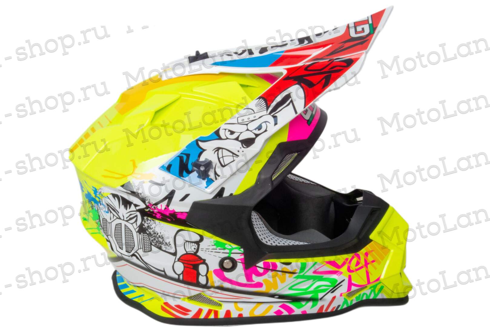 Шлем мото кроссовый GTX 632S №1 (S) FLUO YELLOW / RED BLUE детский (49-50)