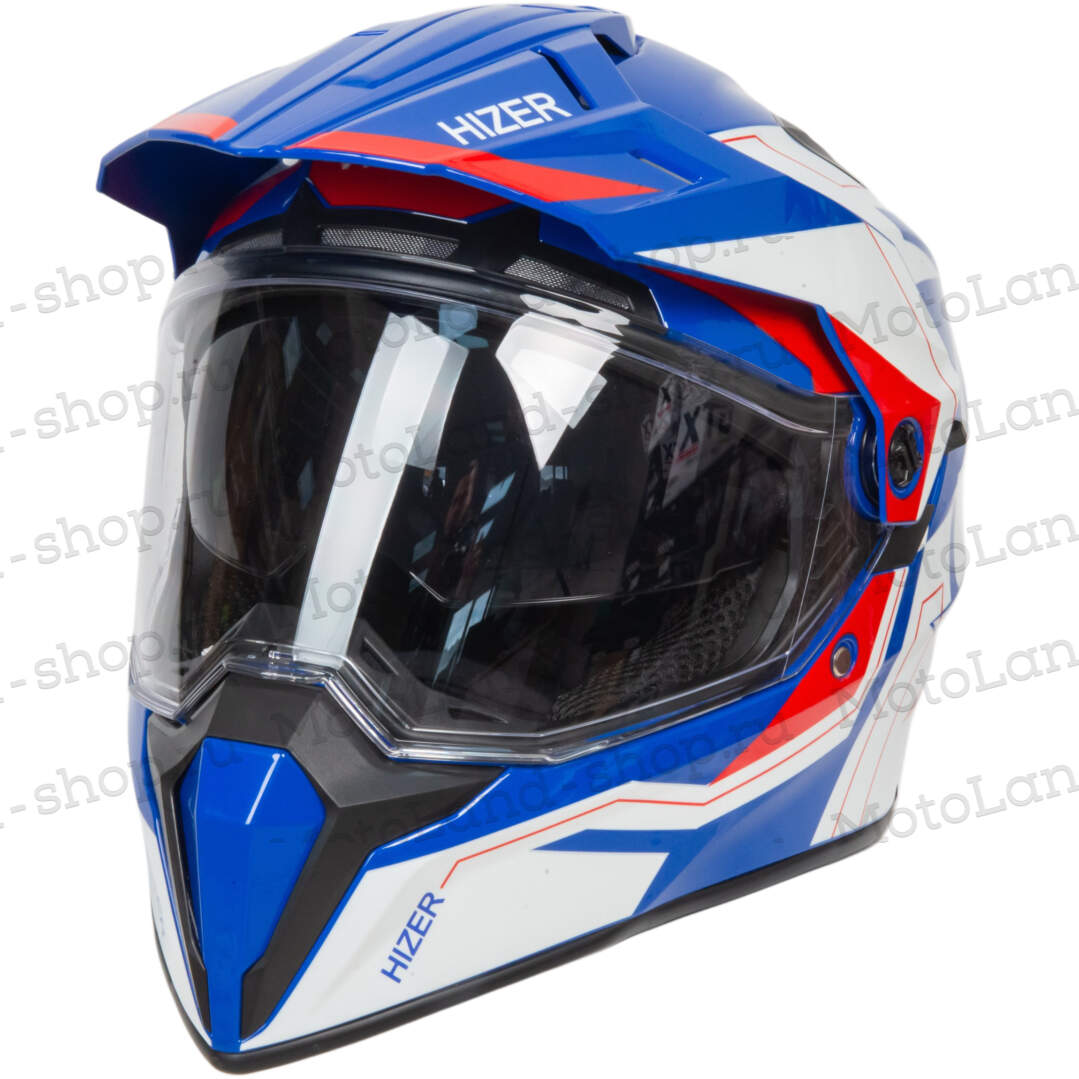 Шлем мото кроссовый HIZER J6808 №3 (S) white/blue/red