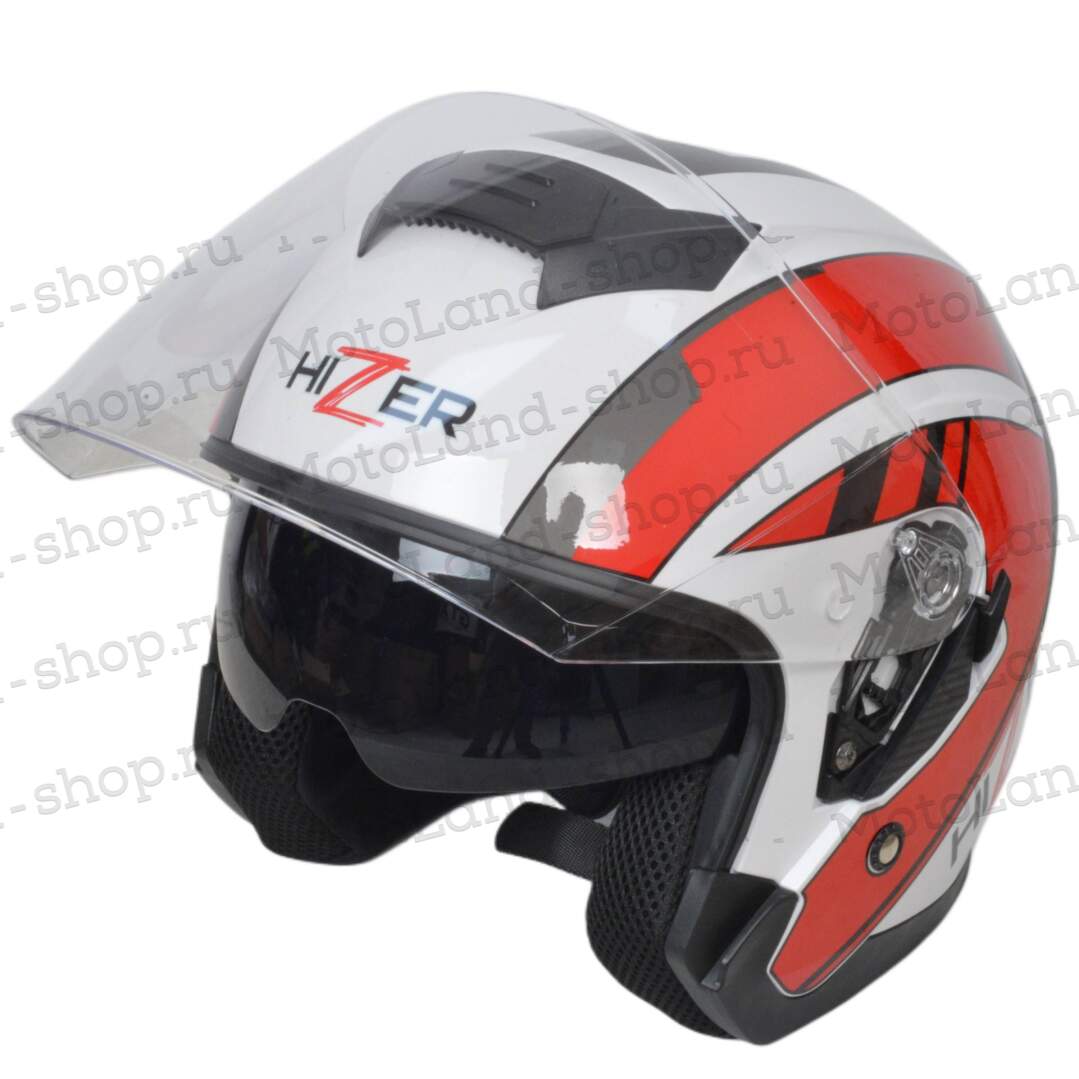 Шлем мото открытый HIZER J222 №1 (S) white/red (2 визора)