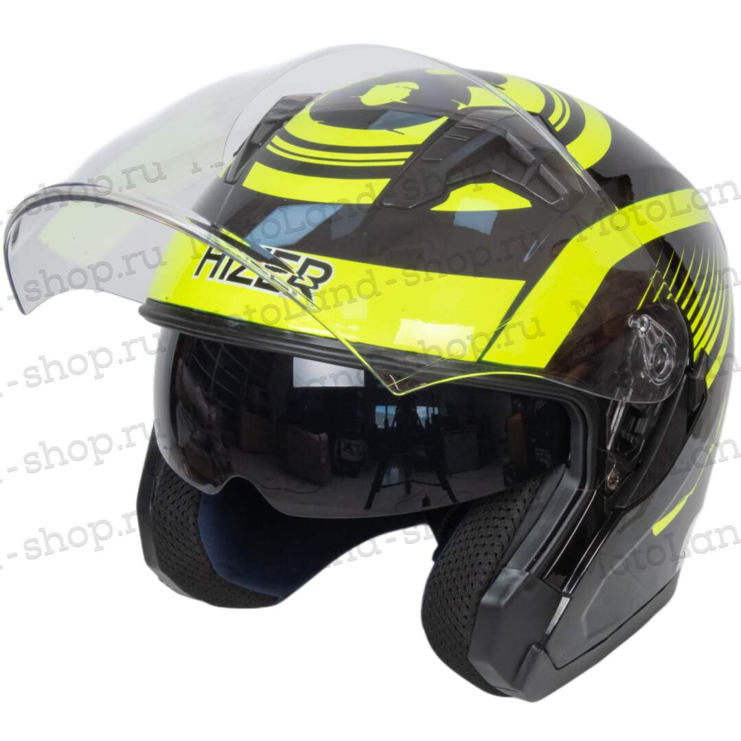 Шлем мото открытый HIZER J228 №1 (XL) black/neon yellow