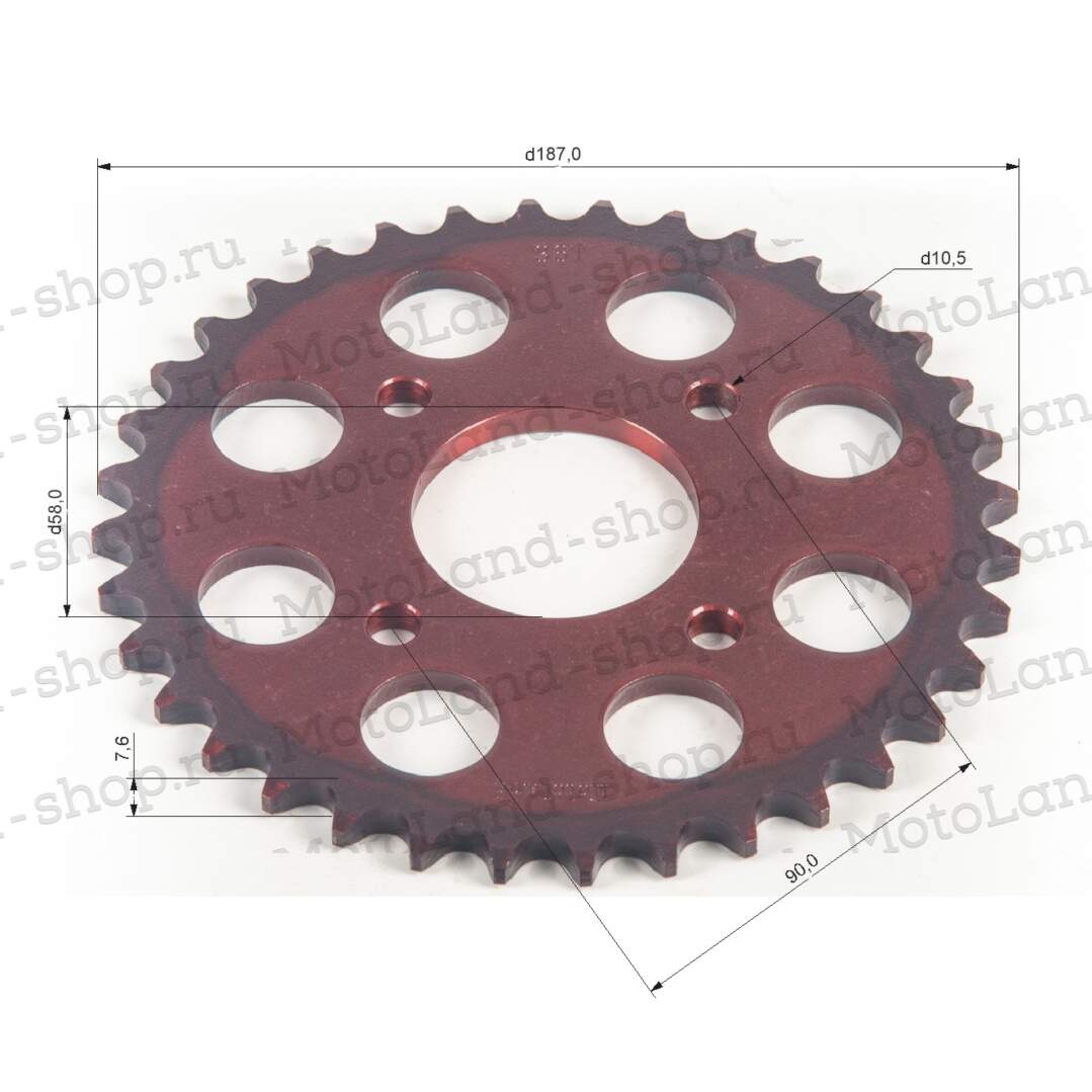 Венец, звезда ведомая (530-36) CG/CB 4х90х58 красная