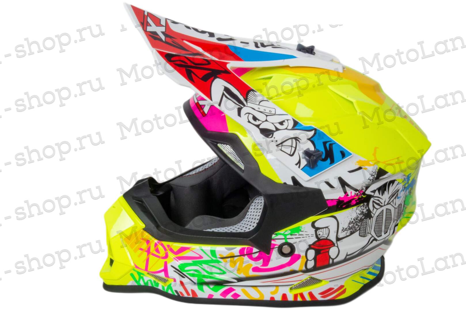 Шлем мото кроссовый GTX 632S №1 (L) FLUO YELLOW / RED BLUE детский (53-54)