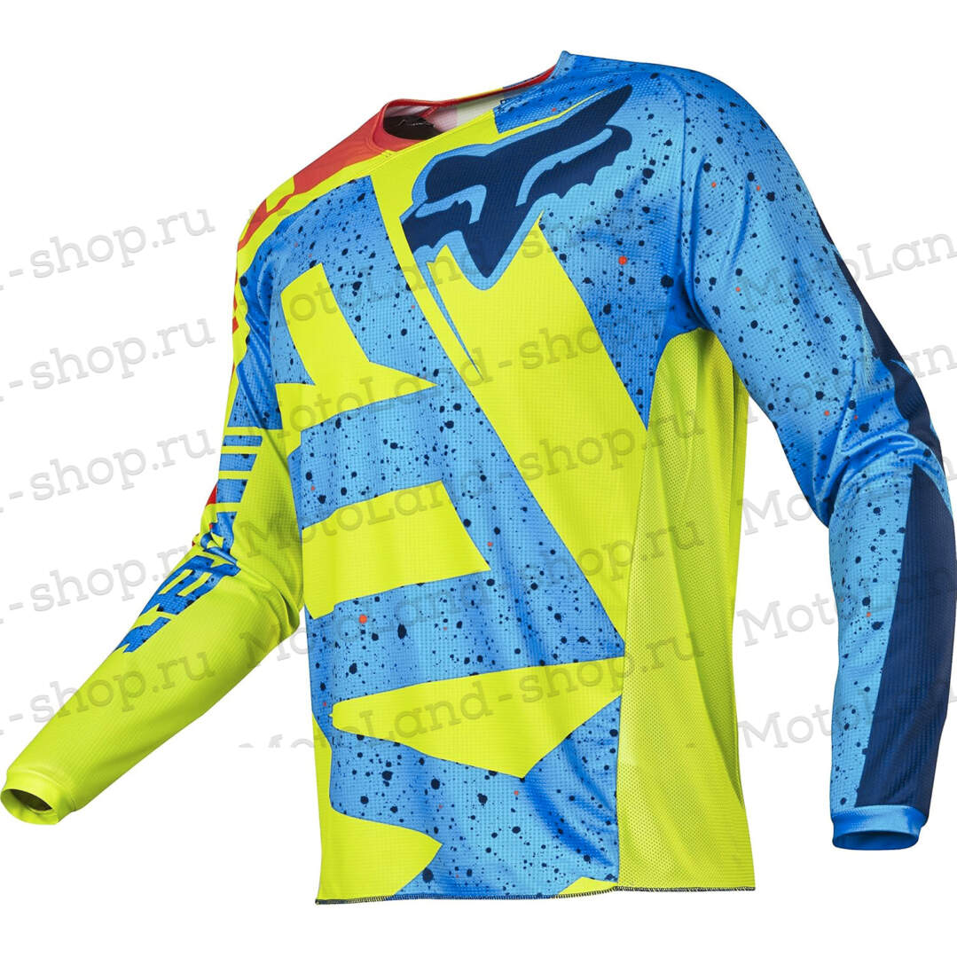 Джерси/футболка для мотокросса (детская) FOX №2 / Blue/Neon-Green (рост 140-145 см)