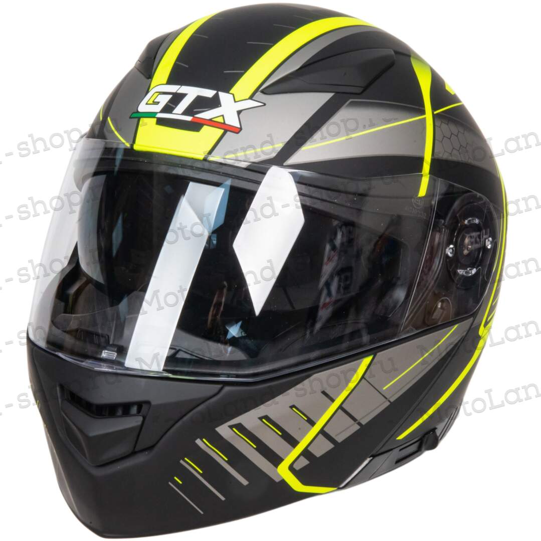 Шлем мото модуляр GTX 550 №3 (L) BLACK/FLUO YELLOW GREY (2 визора)