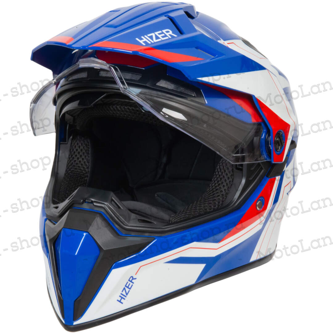 Шлем мото кроссовый HIZER J6808 №3 (XXL) white/blue/red
