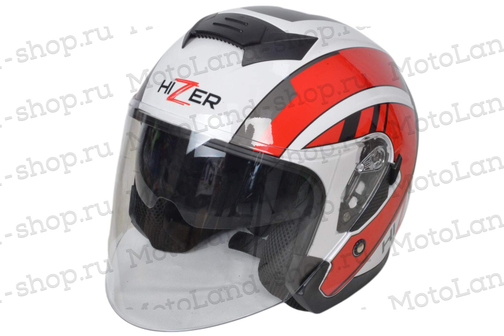 Шлем мото открытый HIZER J222 №1 (S) white/red (2 визора)