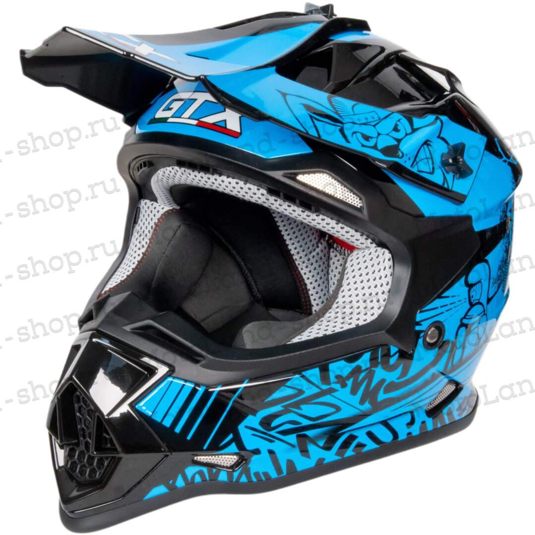 Шлем мото кроссовый GTX 632S №3 (S) BLACK / BLUE детский (49-50)