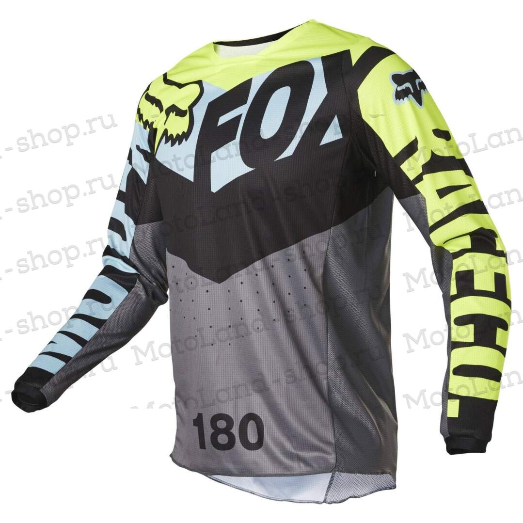 Джерси/футболка для мотокросса (детская) FOX №1 / Grey/Neon-Green (рост 130-140 см)
