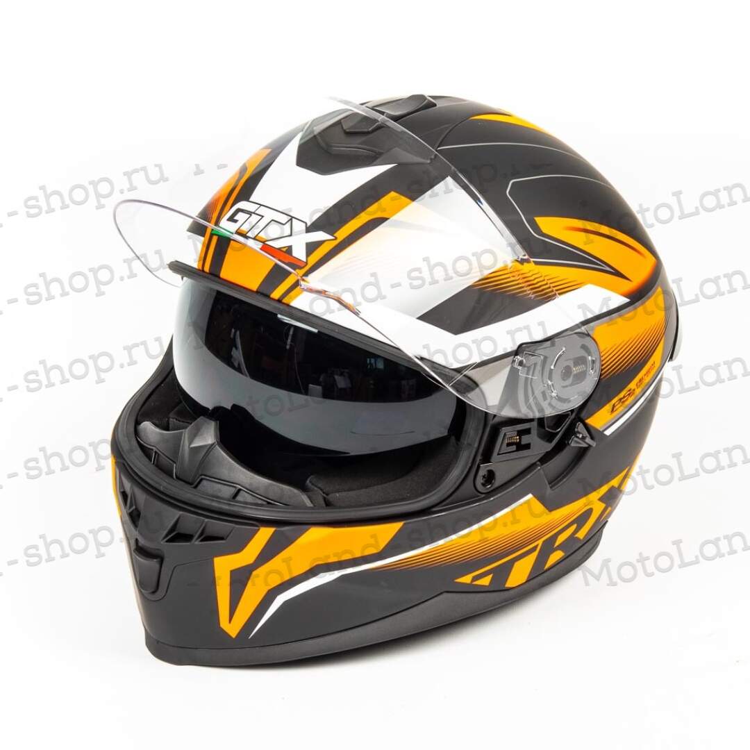 Шлем мото интеграл GTX 5672 №2 (S) BLACK/FLUO ORANGE GREY (2 визора)