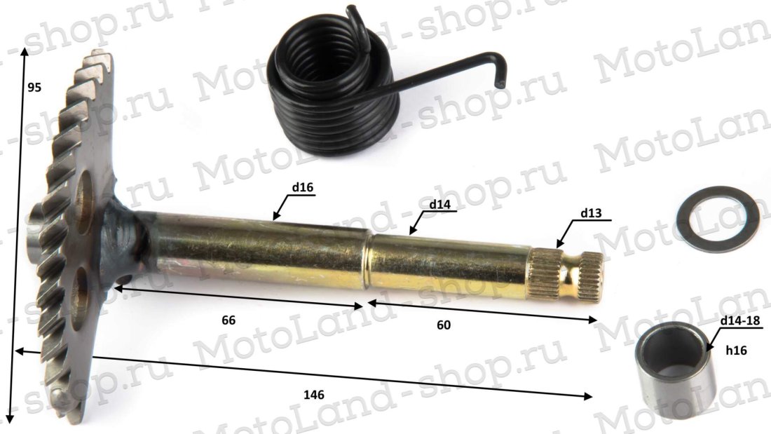 Вал кикстартера с сектором 157QMJ 150см3