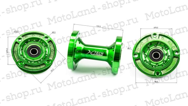 Ступица задняя CNC (R12"/14"/17" d=15mm) зеленая