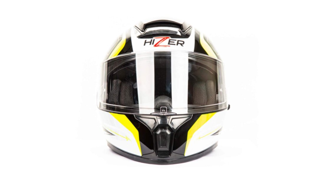 Шлем мото интеграл HIZER B566 #1 (M)  black/white/yellow (2 визора) 
