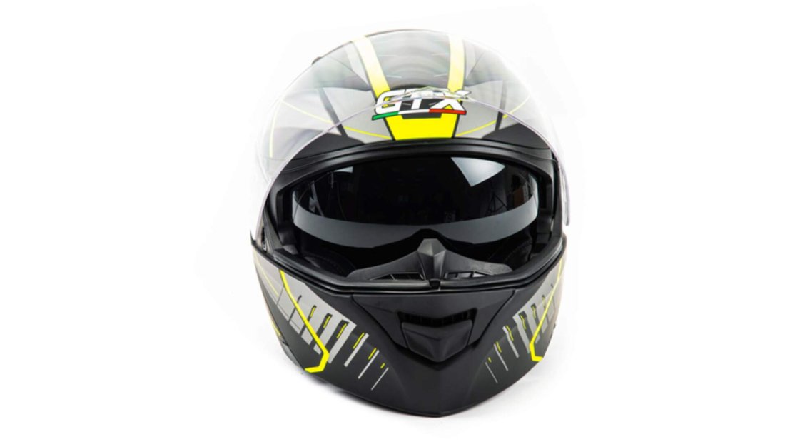 Шлем мото модуляр GTX 550 #3 (L) BLACK/FLUO YELLOW GREY (2 визора)
